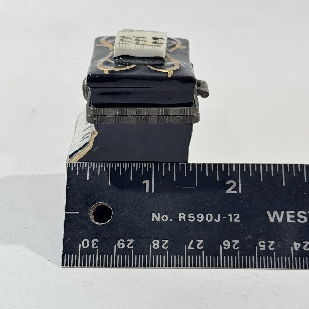 Vintage Miniature Black Piano Ceramic Hinged Lid Trinket Jewelry Keepsake Box